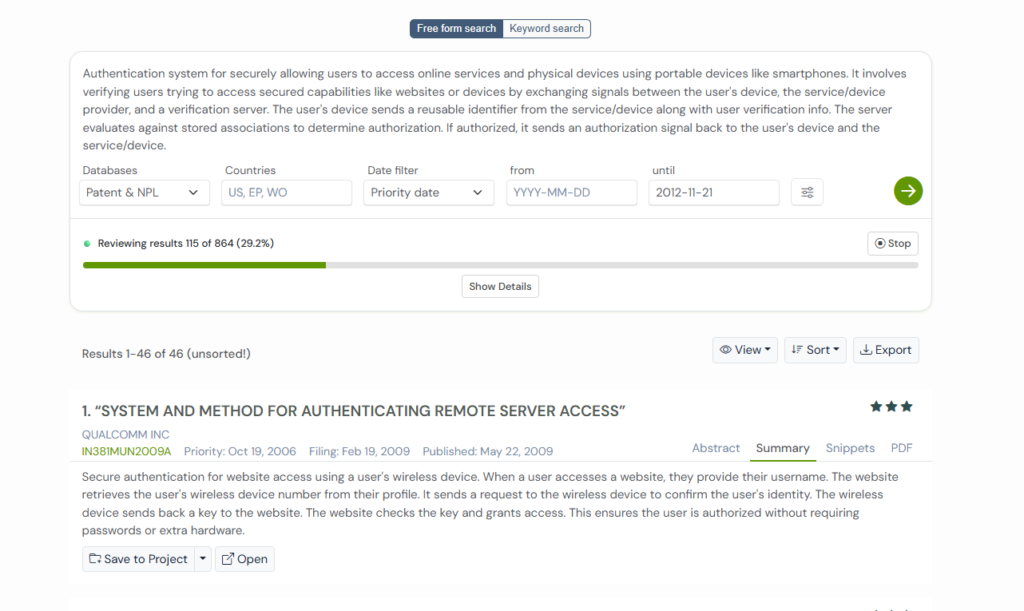 GPS snapshot of search page