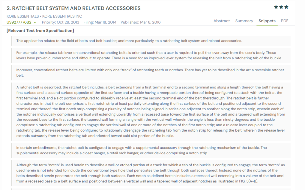 GPS snapshot of US9277776B2 snippets