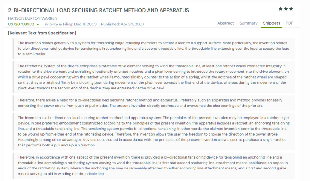 GPS snapshot of US7207089B2 snippets