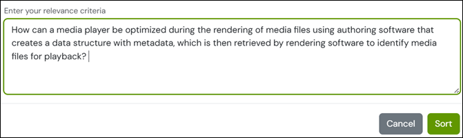 Relevance criteria entered on GPS tool