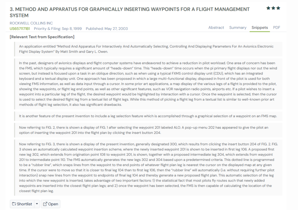 GPS snapshot of US6571171B1 snippets
