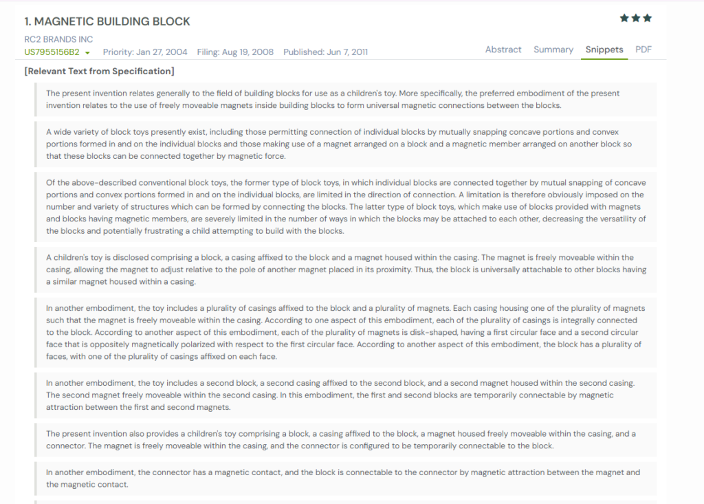 GPS snapshot of US7955156B2 snippets