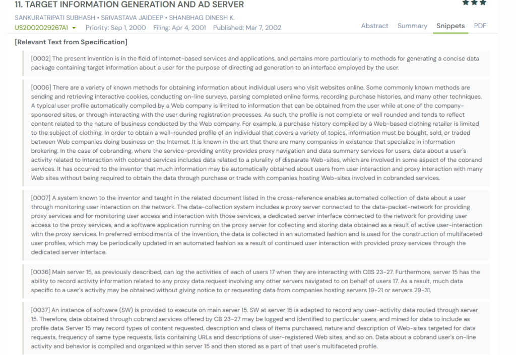 GPS snapshot of US2002029267A1 snippets