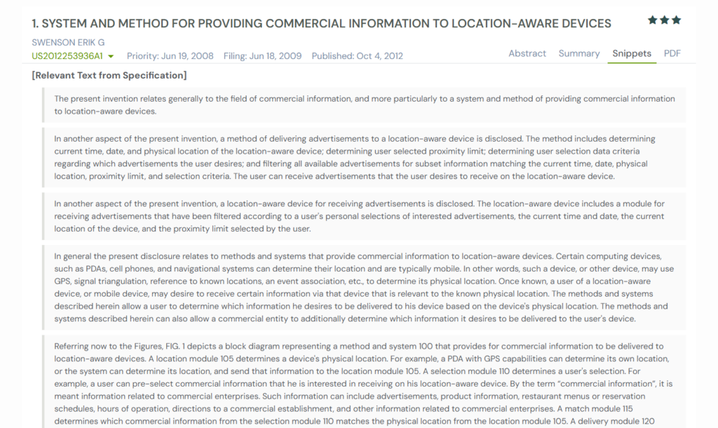 GPS snapshot of US2012253936A1 snippet