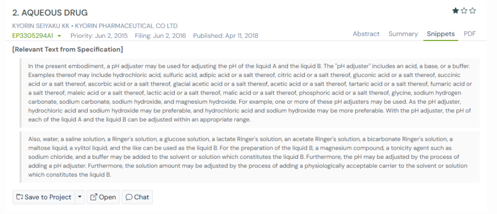 GPS snapshot of EP3305294A1 Snippets