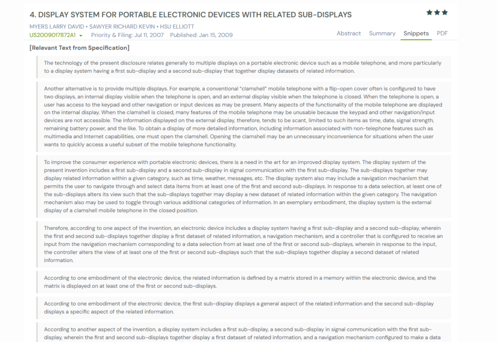 GPS snapshot of US2009017872A1 snippets